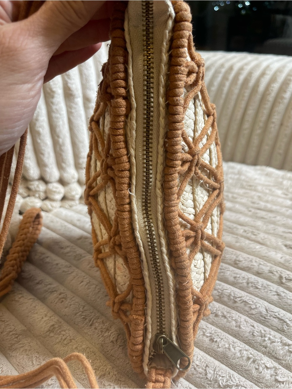 Universal Thread Straw Macrame Shoulder Bag Tan Woven Hobo Purse Boho - Picture 2 of 5